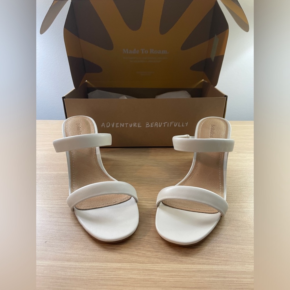 Soludos Strappy Block Heel Sandal White Leather Chunky Heels Mule Euro summer - Picture 4 of 15